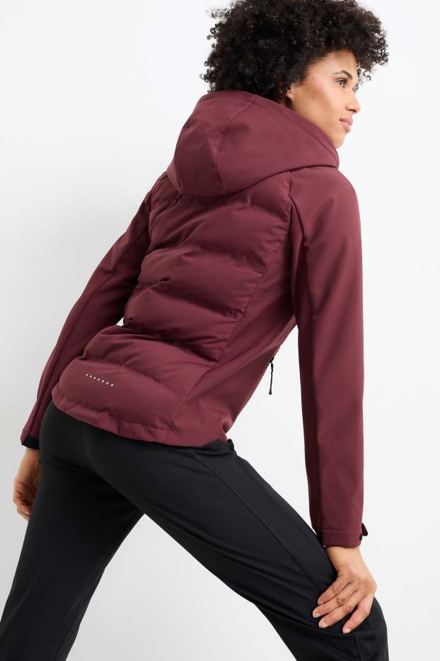 Femmes - Veste softshell chaude à capuche - imperméable - matelassée - bordeaux