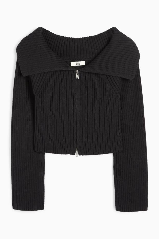 Femmes - Gilet de maille court - côtelé - noir