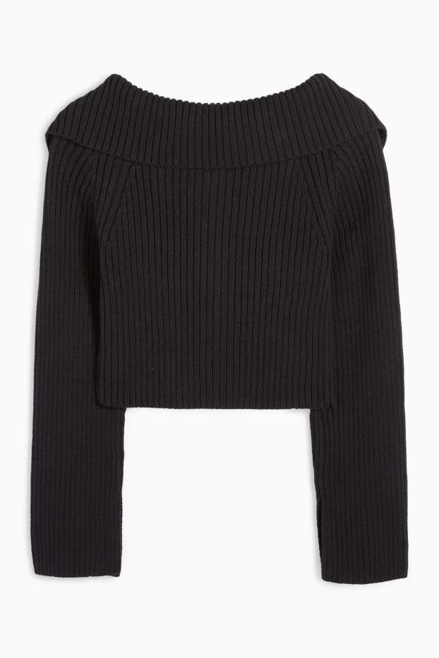 Femmes - Gilet de maille court - côtelé - noir