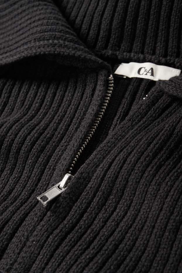 Femmes - Gilet de maille court - côtelé - noir