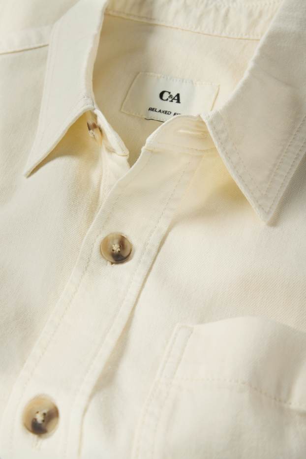 Uomo - Camicia di jeans - relaxed fit - collo all'italiana - bianco crema