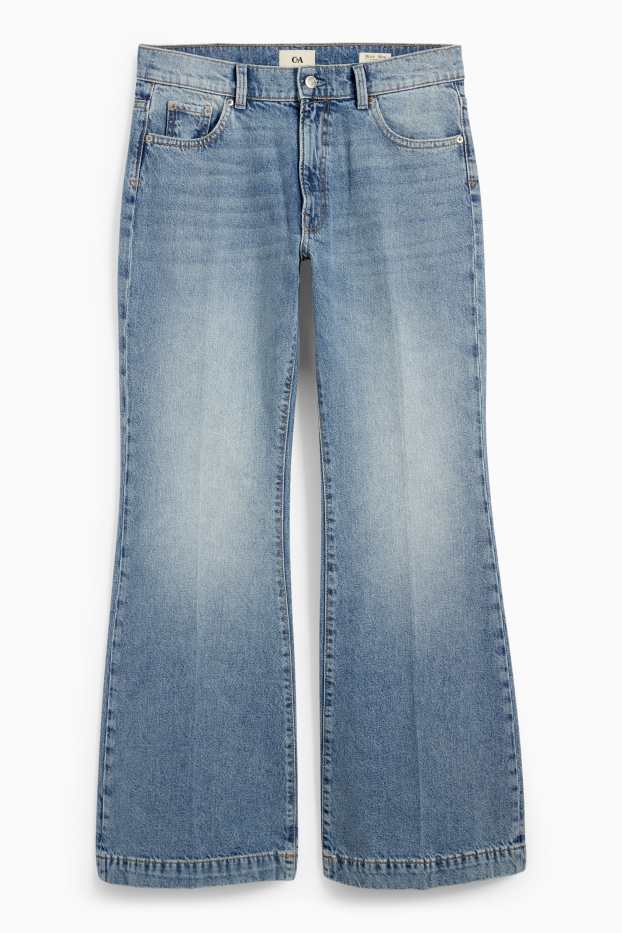 Women - Wide leg flared jeans - mid-rise waist - denim-light blue