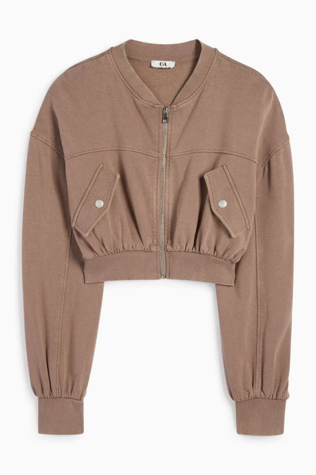 Damen - Crop Sweatjacke - braun