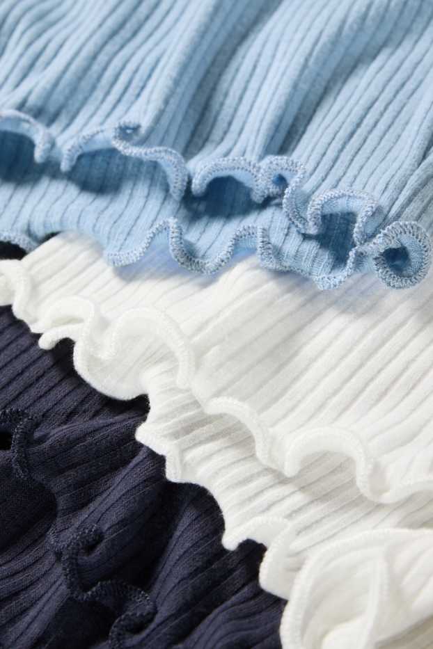 Copii - Fete - Multipack 3 buc. - tricou cu mânecă scurtă cu nod - reiat - albastru