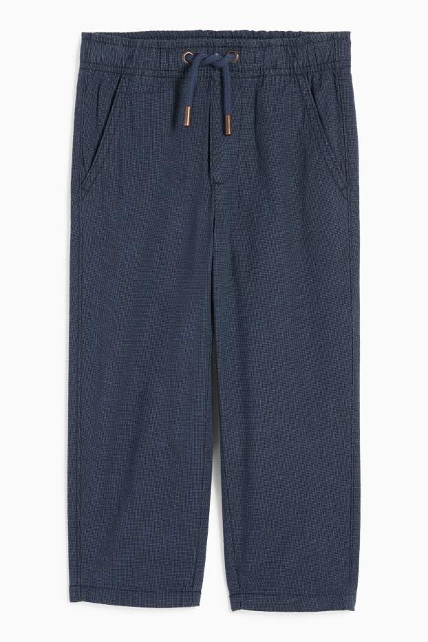 Bambini - Pantaloni di stoffa con componente di lino - a quadretti - blu scuro