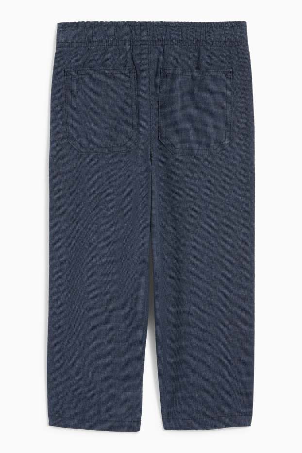 Bambini - Pantaloni di stoffa con componente di lino - a quadretti - blu scuro