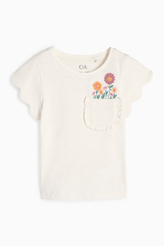 Kinder Mädchen - Blume - Kurzarmshirt - hellbeige