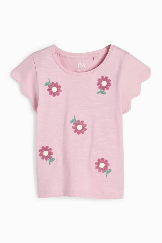 Kinder Mädchen - Blume - Kurzarmshirt - rosa