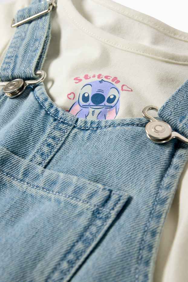 Děti - dívky - Lilo & Stitch - souprava - tričko s krátkým rukávem a džínové šaty s laclem - džíny - světle modré