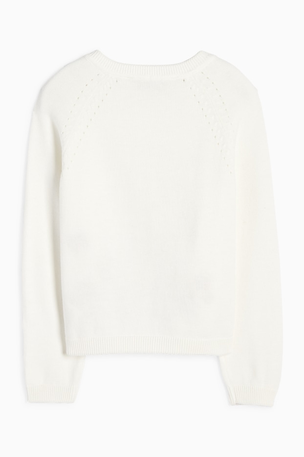 Children Girls - Flower and butterfly - cardigan - cremewhite