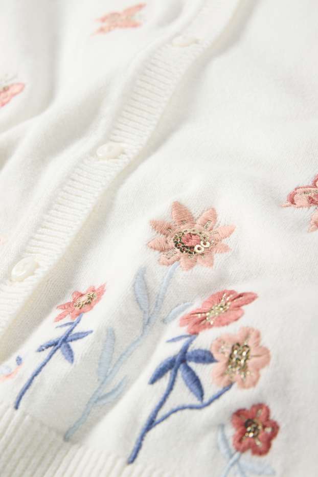 Children Girls - Flower and butterfly - cardigan - cremewhite