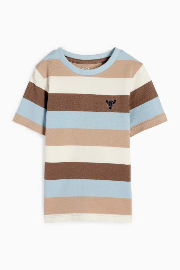 Kinder Jungen - Kurzarmshirt - gestreift - cremeweiss