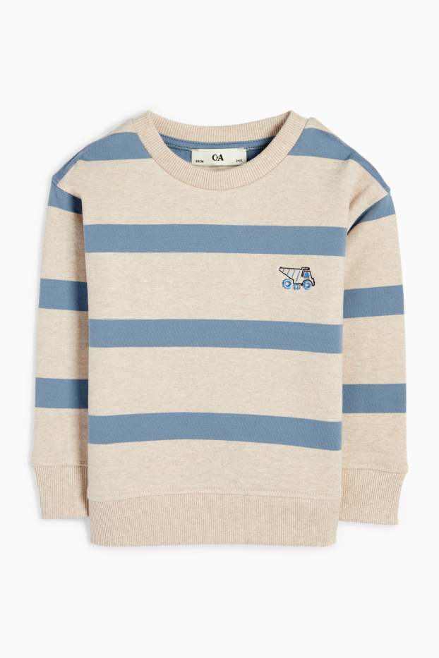 Kinderen: jongens - Voertuig - sweatshirt - gestreept - licht beige
