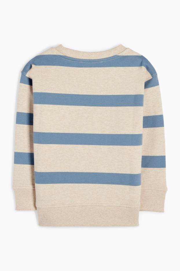 Kinderen: jongens - Voertuig - sweatshirt - gestreept - licht beige