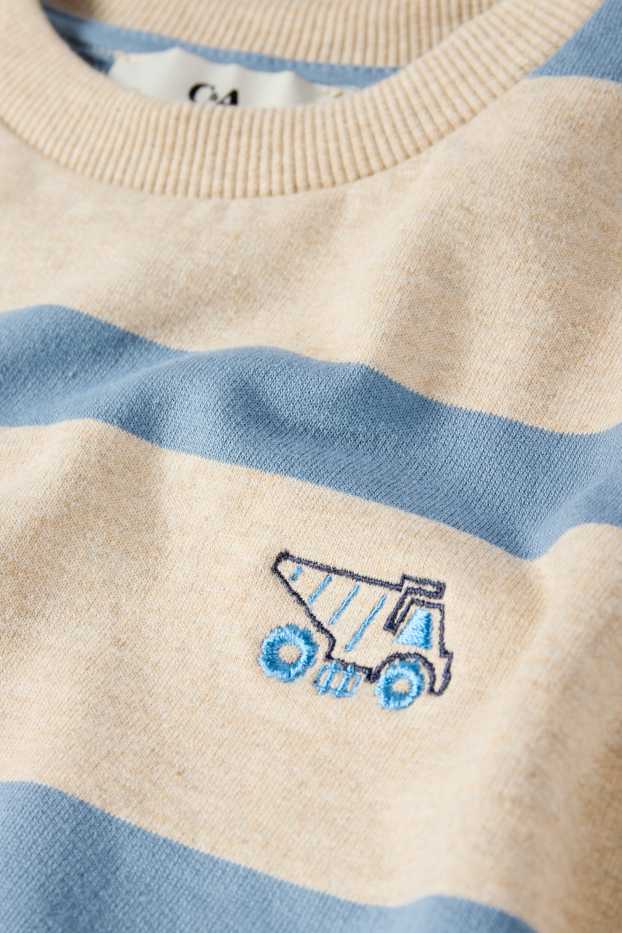 Kinderen: jongens - Voertuig - sweatshirt - gestreept - licht beige