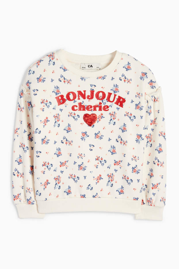 Enfants filles - Fleurs - sweat - blanc crème