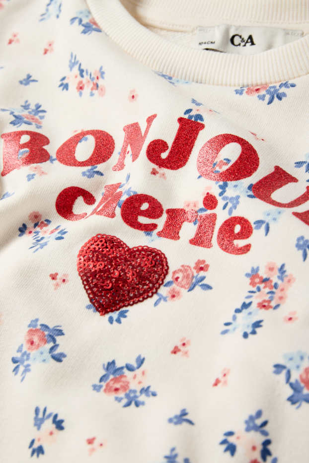 Enfants filles - Fleurs - sweat - blanc crème