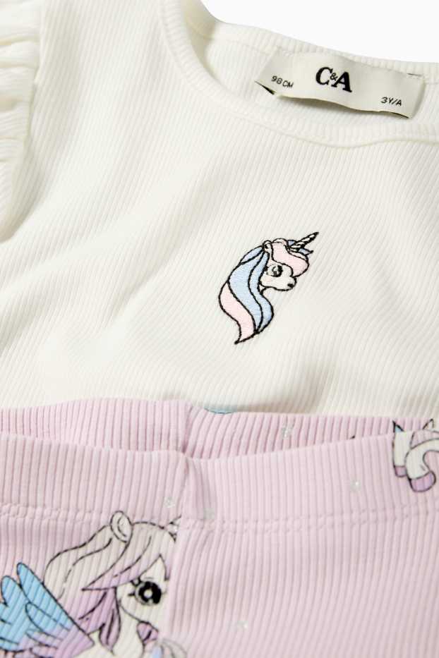 Bambine - Unicorno - set - maglia a maniche corte e leggings svasati - a coste - bianco crema
