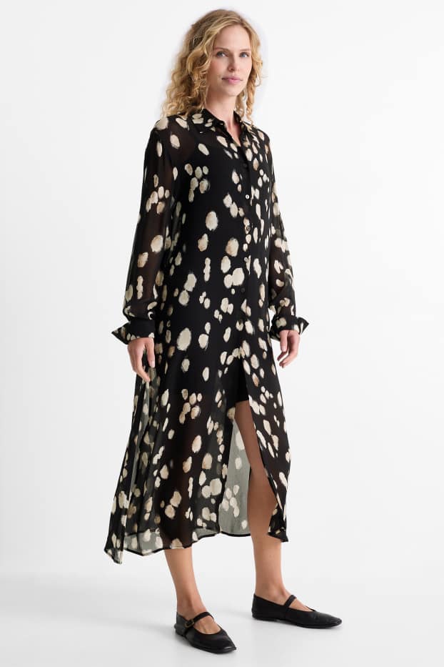 Damen - Blusenkleid - gepunktet - schwarz