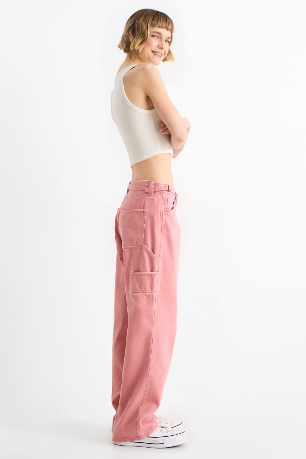 Damen - Stoffhose - Baggy Fit - pink