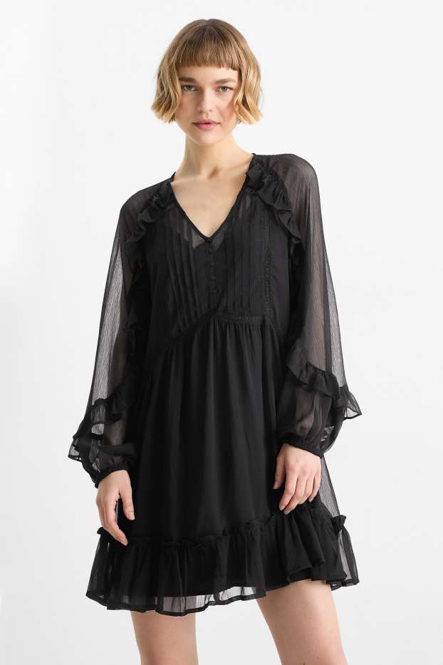 Femmes - Robe en mousseline - noir