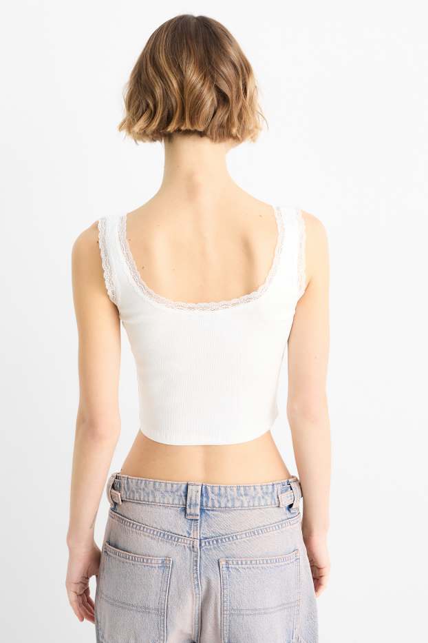 Dames - Korte top - geribd - wit