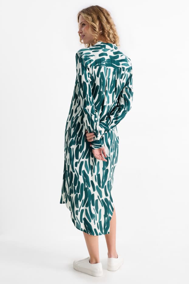 Damen - Viskose-Blusenkleid - gemustert - dunkelgrün