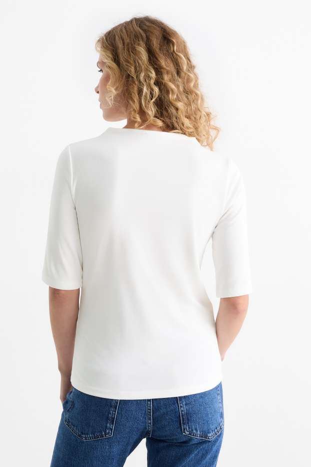 Damen - Langarmshirt - gerippt - weiß