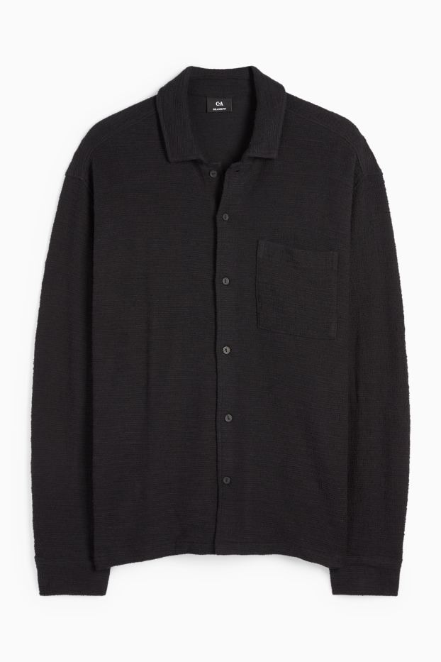 Herren - Hemd - Relaxed Fit - Kent - strukturiert - schwarz