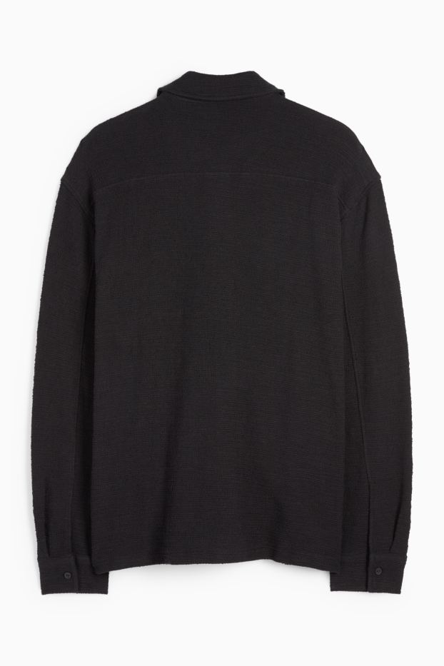 Herren - Hemd - Relaxed Fit - Kent - strukturiert - schwarz