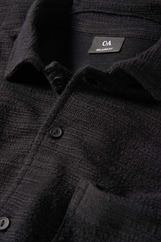 Herren - Hemd - Relaxed Fit - Kent - strukturiert - schwarz