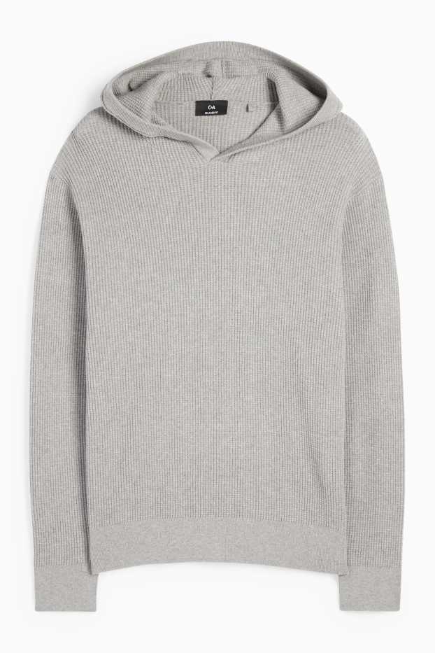 Uomo - Maglione con cappuccio - tessuto tramato - grigio