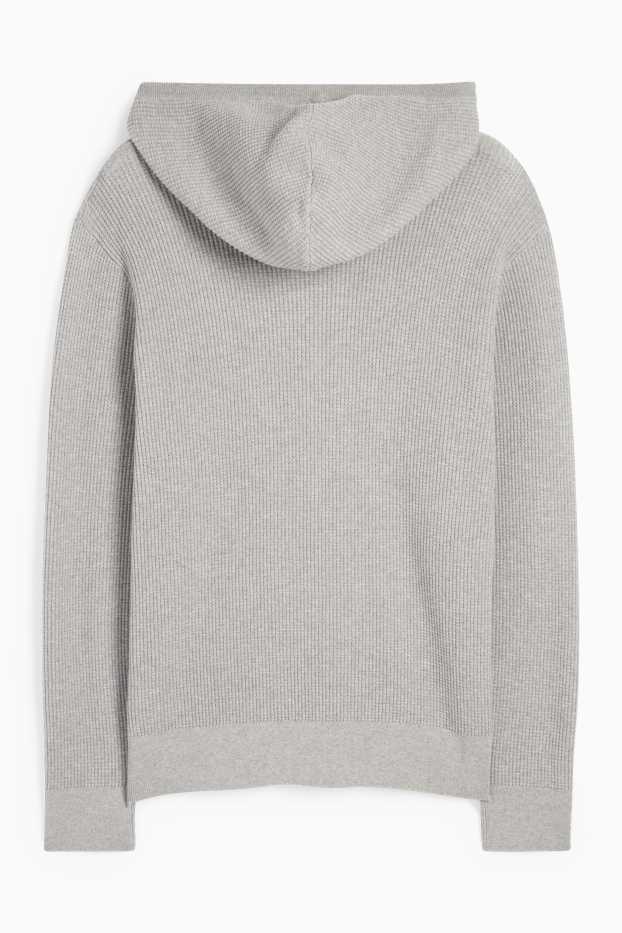 Uomo - Maglione con cappuccio - tessuto tramato - grigio