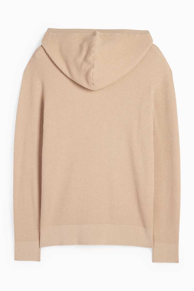 Uomo - Maglione con cappuccio - tessuto tramato - beige