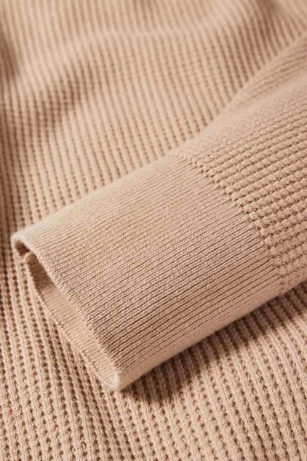 Uomo - Maglione con cappuccio - tessuto tramato - beige
