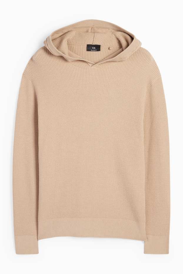 Uomo - Maglione con cappuccio - tessuto tramato - beige