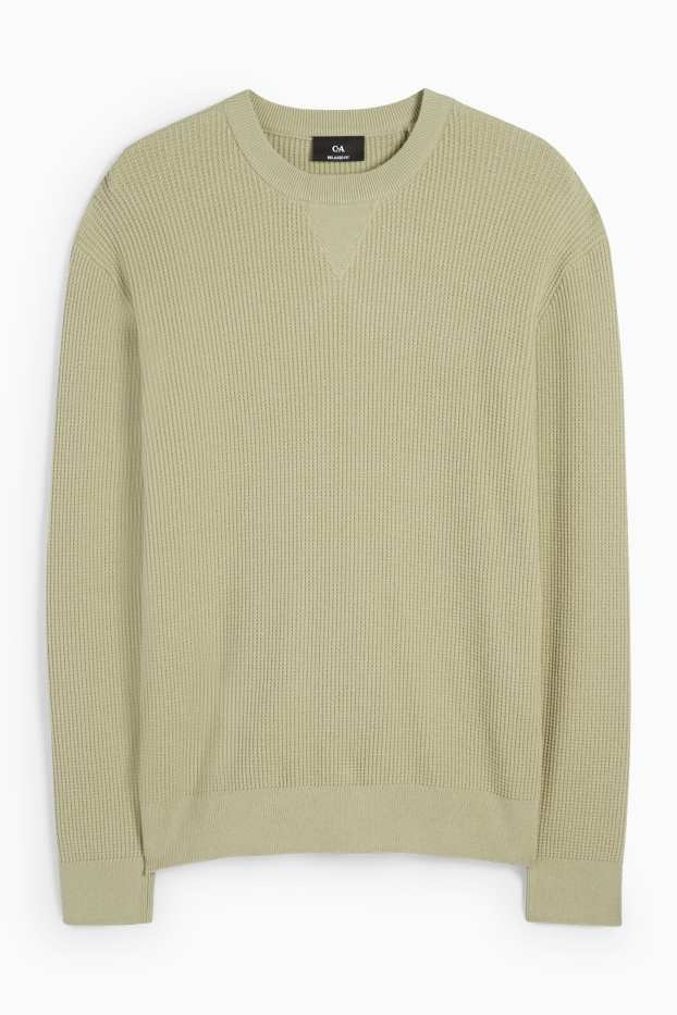 Hommes - Pull - texturé - vert clair