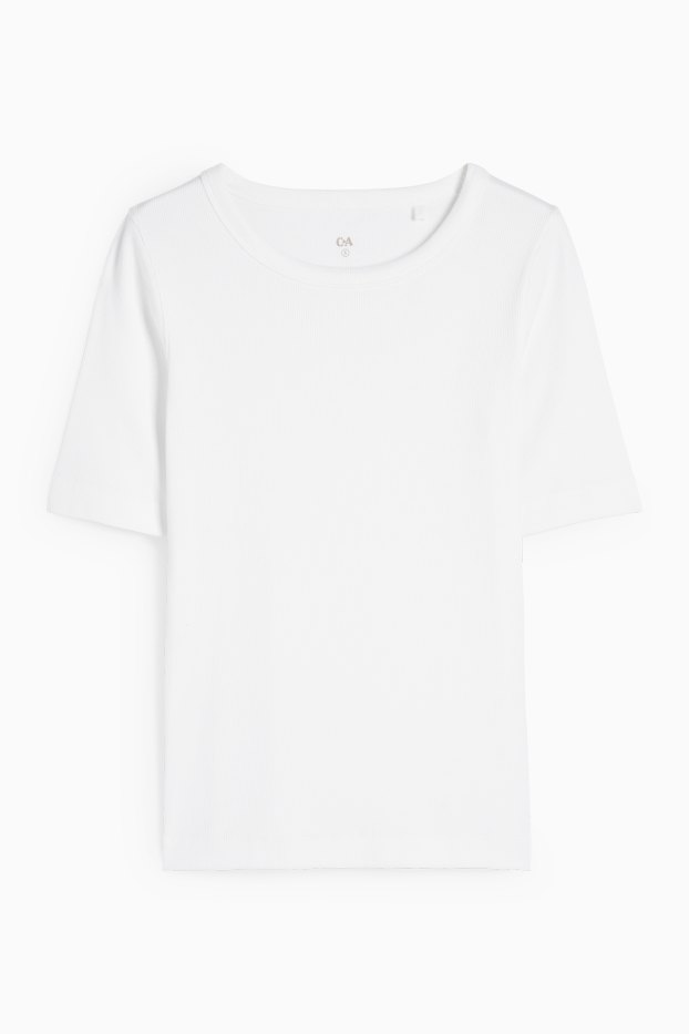 Women - Basic T-shirt - slim fit - ribbed - white