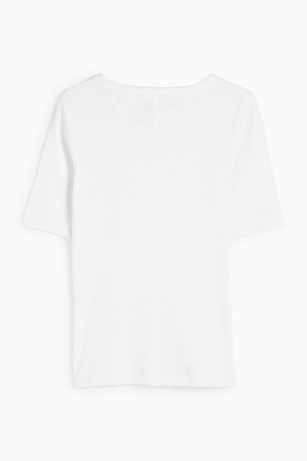 Women - Basic T-shirt - slim fit - ribbed - white