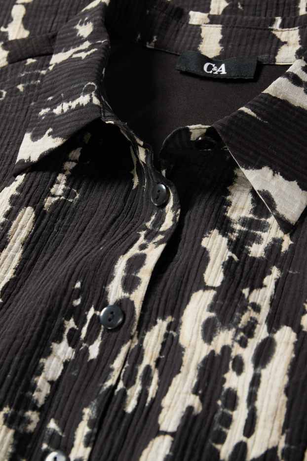 Donna - Vestito a camicia - fantasia - tessuto tramato - nero / beige