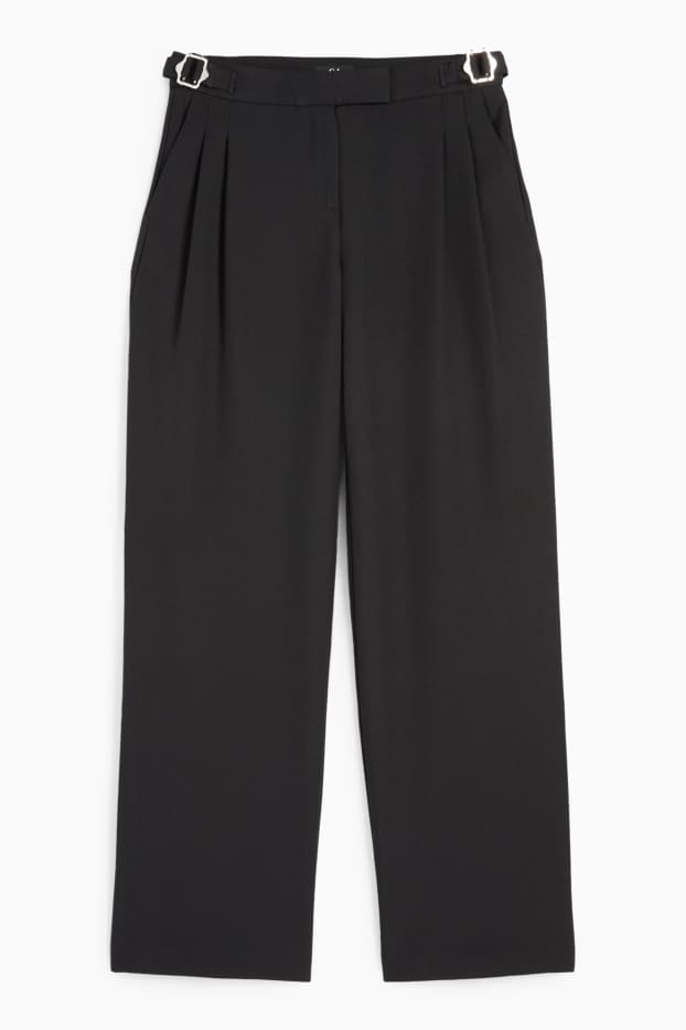 Women - Cloth trousers - mid-rise waist - wide leg - black