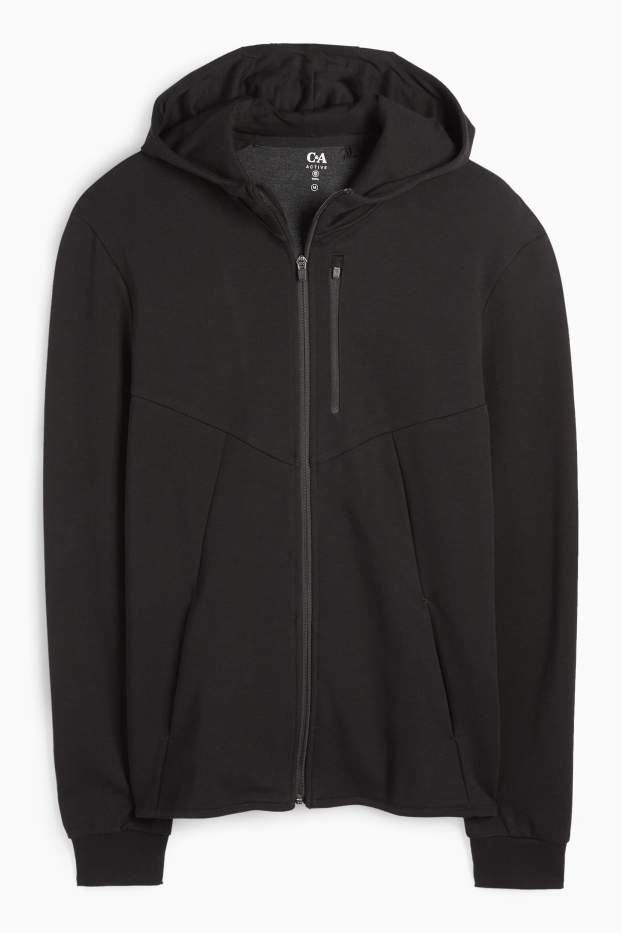 Heren - Sportvest van sweatstof, met capuchon - zwart