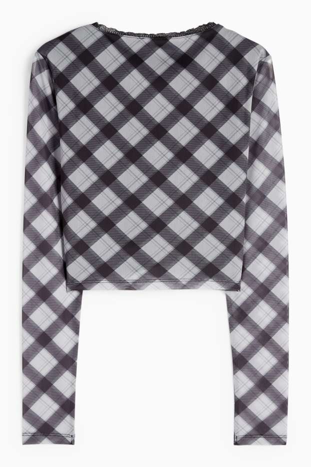 Femmes - Haut court à manches longues - à carreaux - noir / gris