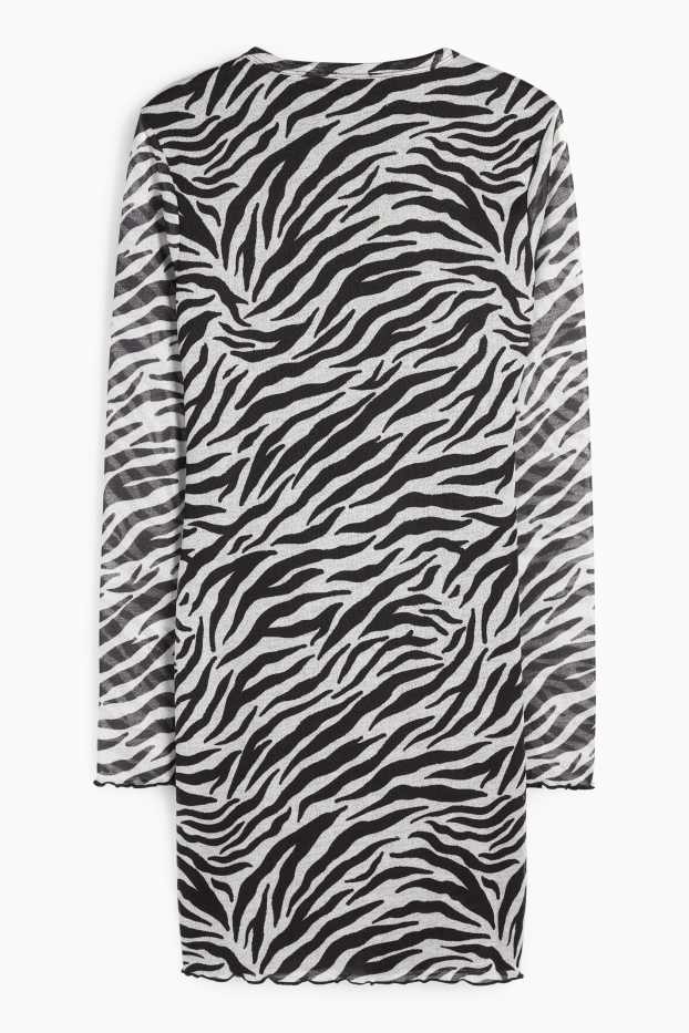 Damen - Mesh-Kleid - gemustert - weiss / schwarz