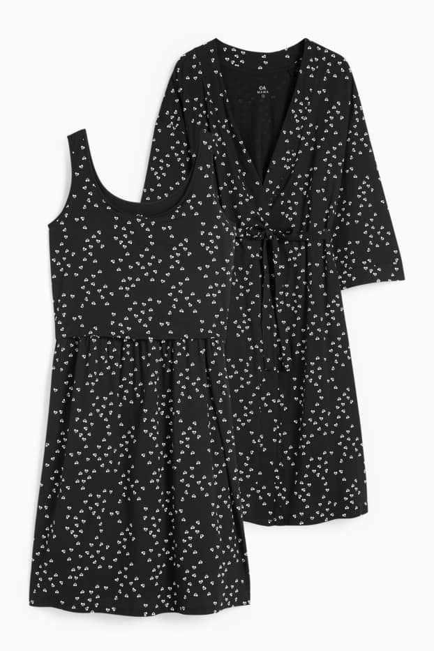 Dames - Set - voedingsnachthemd en ochtendjas - 2-delig - zwart