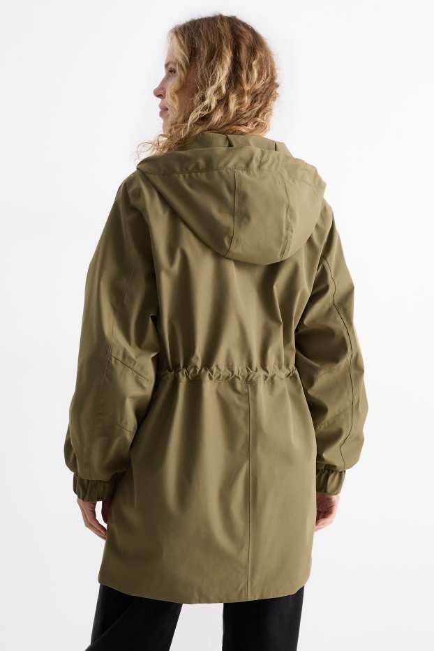 Femmes - Veste de pluie à capuche - imperméable - vert foncé