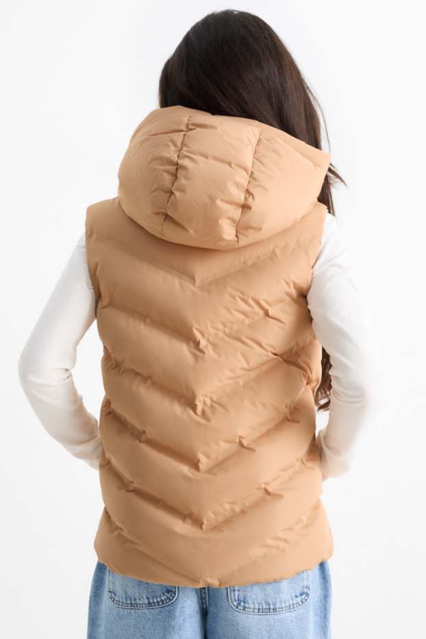 Kinder Mädchen - Steppweste mit Kapuze - wasserabweisend - beige