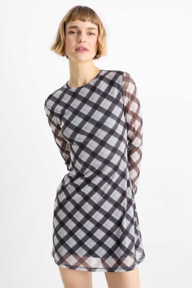 Dames - Jurk van mesh - geruit - zwart / wit