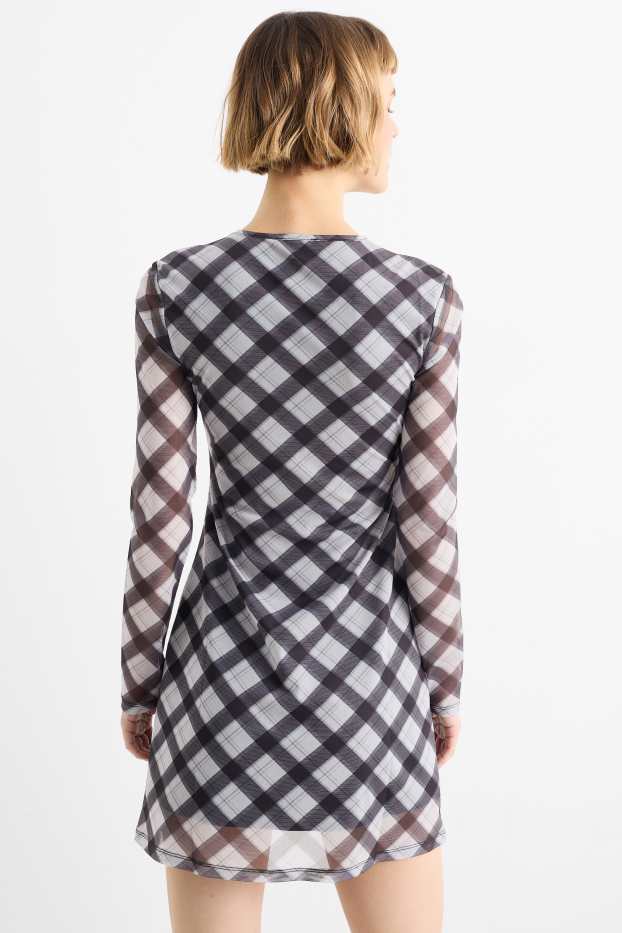 Dames - Jurk van mesh - geruit - zwart / wit