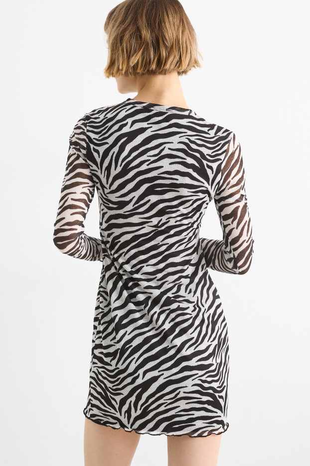 Damen - Mesh-Kleid - gemustert - weiss / schwarz